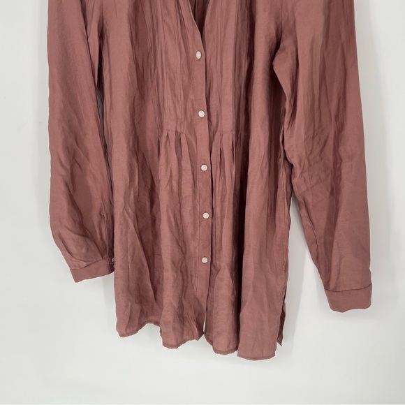J. Jill Women's Pink Modal Blend Button-Up Puckered Long Sleeve Blouse Top - Picture 3 of 12